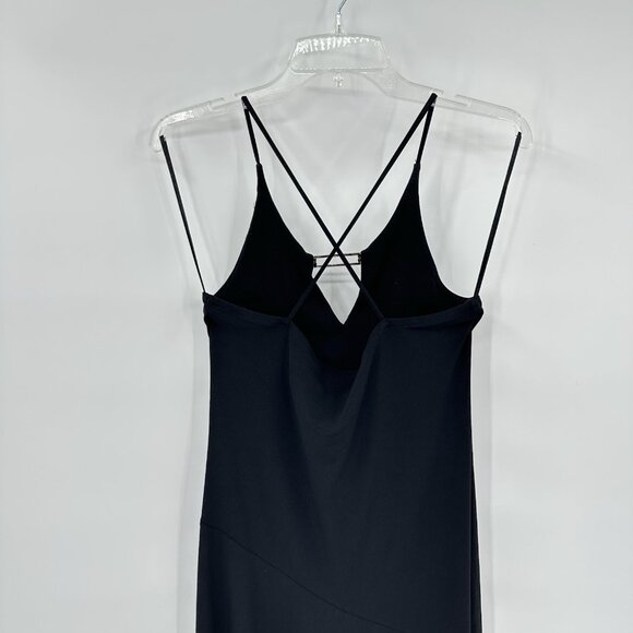 vintage 90s y2k SLINKY BLACK DRESS asymmetrical hem spaghetti strap lbd M - Picture 6 of 9